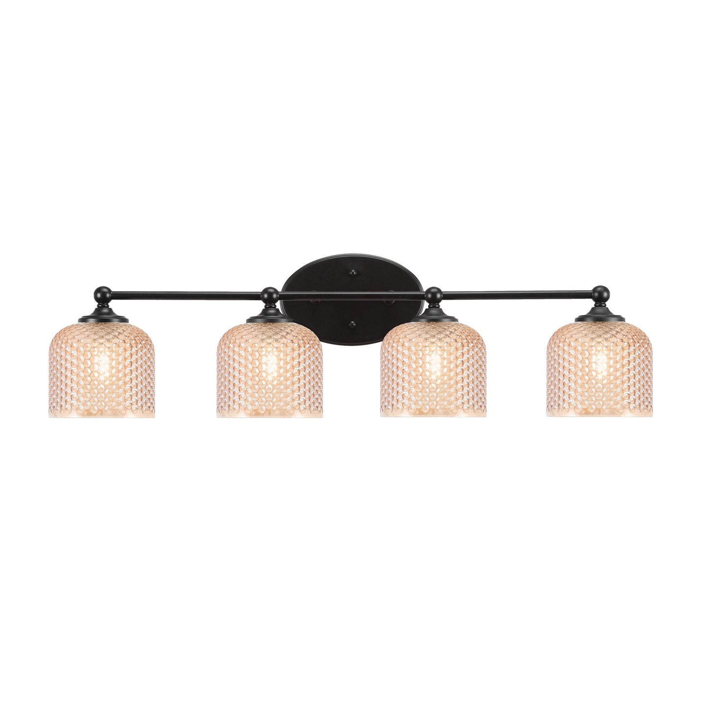 Toltec Capri 31.5in 4-Light Bath Bar | Modern Matte Black Steel and Amber Textured Glass | Large Bathroom Vanity Light | 31.5 x 9 x 8.25 in | Model 5914-MB-4613