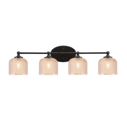 Toltec Capri 31.5in 4-Light Bath Bar | Modern Matte Black Steel and Amber Textured Glass | Large Bathroom Vanity Light | 31.5 x 9 x 8.25 in | Model 5914-MB-4613