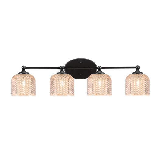 Toltec Capri 31.5in 4-Light Bath Bar | Modern Matte Black Steel and Amber Textured Glass | Large Bathroom Vanity Light | 31.5 x 9 x 8.25 in | Model 5914-MB-4613