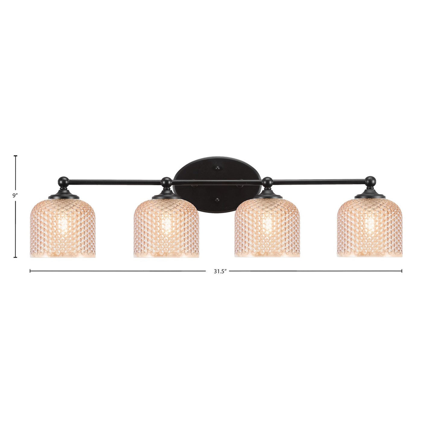 Toltec Capri 31.5in 4-Light Bath Bar | Modern Matte Black Steel and Amber Textured Glass | Large Bathroom Vanity Light | 31.5 x 9 x 8.25 in | Model 5914-MB-4613