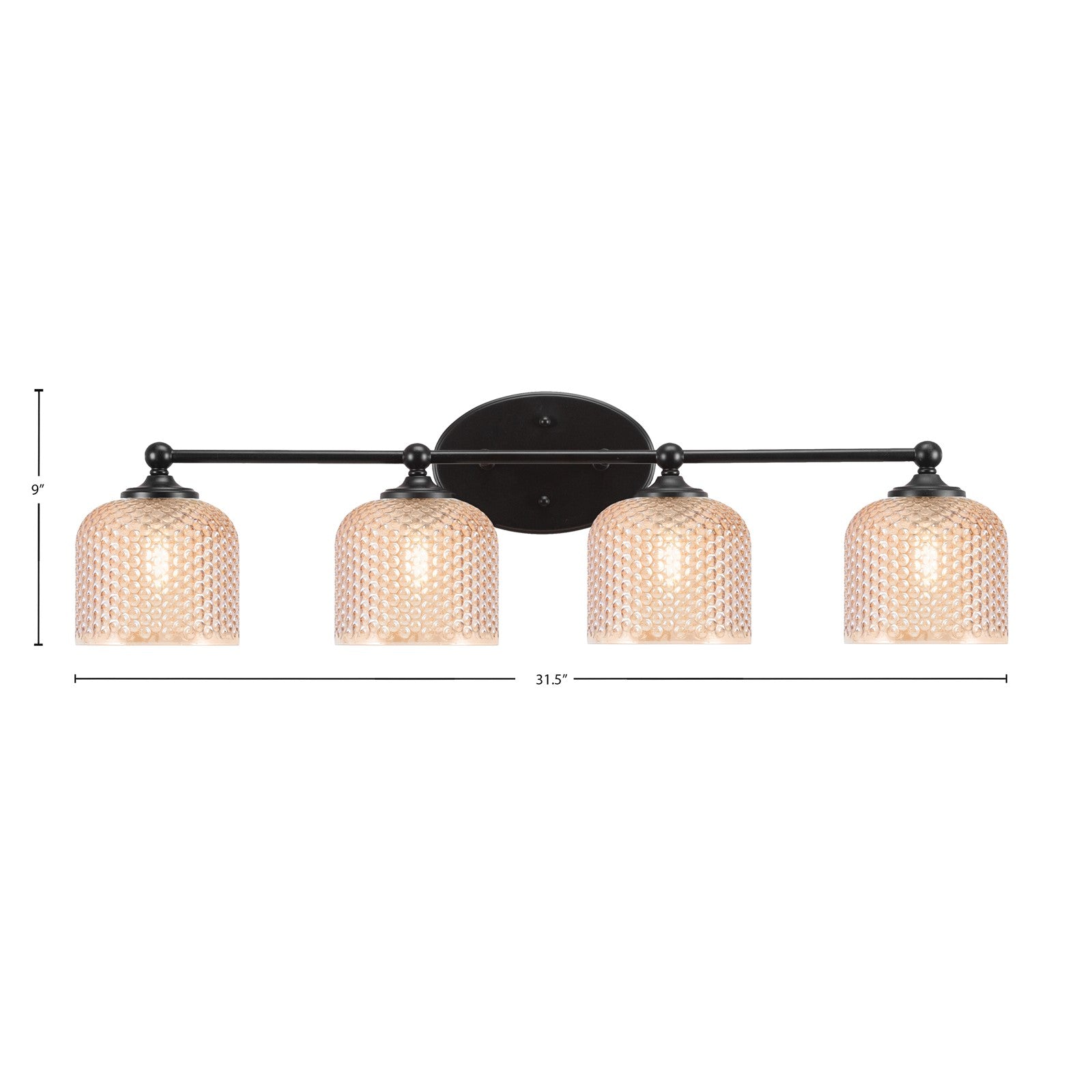 Toltec Capri 31.5in 4-Light Bath Bar | Modern Matte Black Steel and Amber Textured Glass | Large Bathroom Vanity Light | 31.5 x 9 x 8.25 in | Model 5914-MB-4613