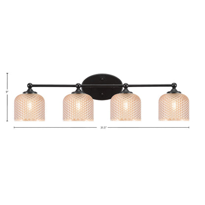 Toltec Capri 31.5in 4-Light Bath Bar | Modern Matte Black Steel and Amber Textured Glass | Large Bathroom Vanity Light | 31.5 x 9 x 8.25 in | Model 5914-MB-4613
