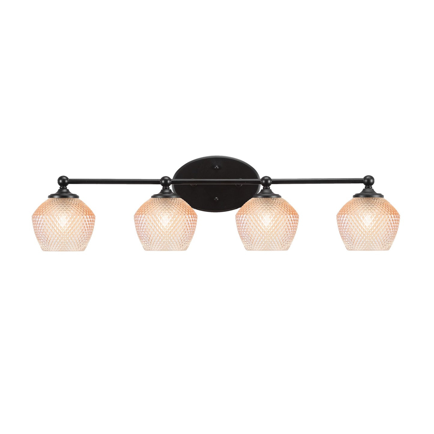Toltec Capri 31.5in 4-Light Bath Bar | Modern Matte Black Steel and Amber Textured Glass | Bathroom Vanity Lighting | 31.5 x 9 x 8.25 in | Model 5914-MB-4623