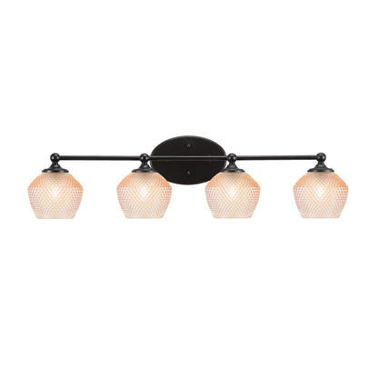 Toltec Capri 31.5in 4-Light Bath Bar | Modern Matte Black Steel and Amber Textured Glass | Bathroom Vanity Lighting | 31.5 x 9 x 8.25 in | Model 5914-MB-4623