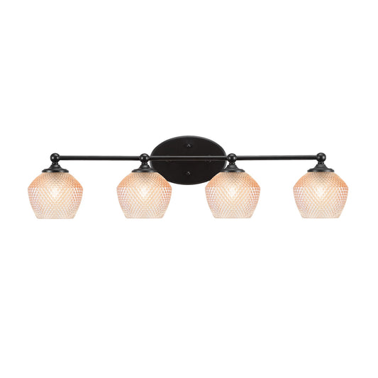 Toltec Capri 31.5in 4-Light Bath Bar | Modern Matte Black Steel and Amber Textured Glass | Bathroom Vanity Lighting | 31.5 x 9 x 8.25 in | Model 5914-MB-4623