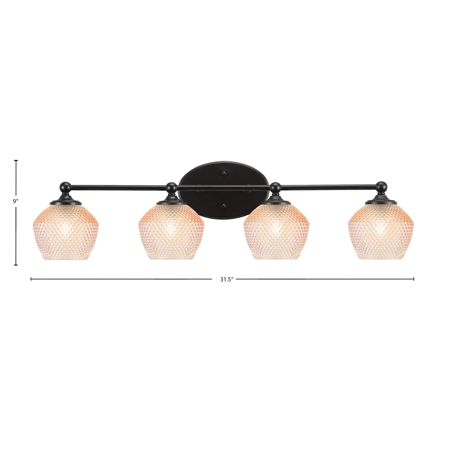 Toltec Capri 31.5in 4-Light Bath Bar | Modern Matte Black Steel and Amber Textured Glass | Bathroom Vanity Lighting | 31.5 x 9 x 8.25 in | Model 5914-MB-4623