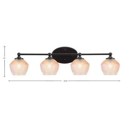 Toltec Capri 31.5in 4-Light Bath Bar | Modern Matte Black Steel and Amber Textured Glass | Bathroom Vanity Lighting | 31.5 x 9 x 8.25 in | Model 5914-MB-4623