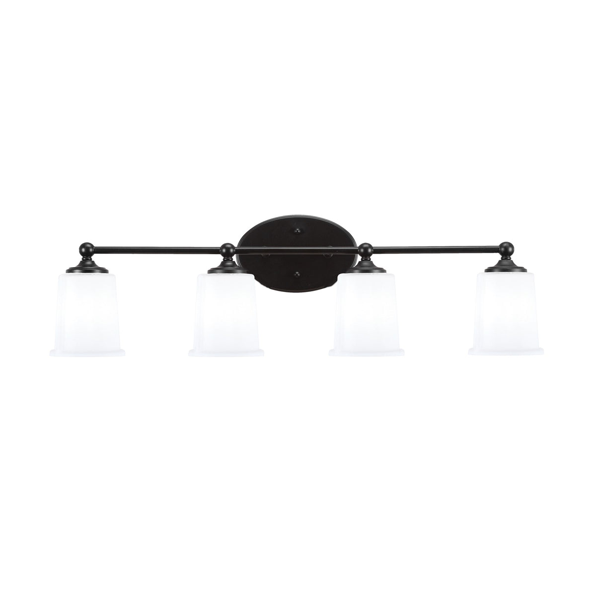 Toltec Capri 4-Light Bath Bar | Modern Matte Black and White Opal Glass | Bathroom Vanity & Powder Room | 8.25 x 9.25 in | Model 5914-MB-5031