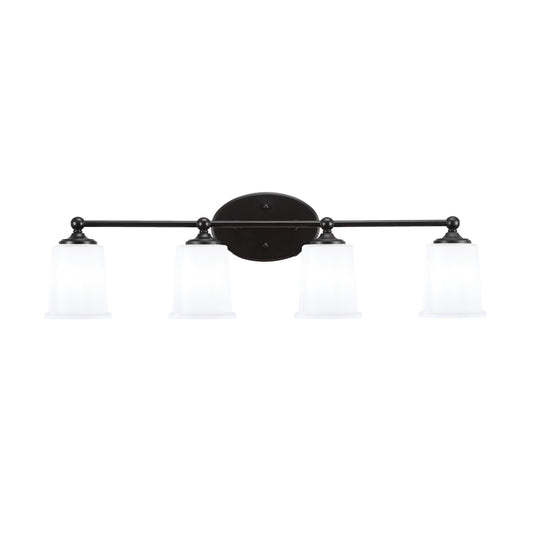Toltec Capri 4-Light Bath Bar | Modern Matte Black and White Opal Glass | Bathroom Vanity & Powder Room | 8.25 x 9.25 in | Model 5914-MB-5031