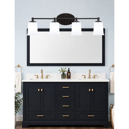 Toltec Capri 4-Light Bath Bar | Modern Matte Black and White Opal Glass | Bathroom Vanity & Powder Room | 8.25 x 9.25 in | Model 5914-MB-5031