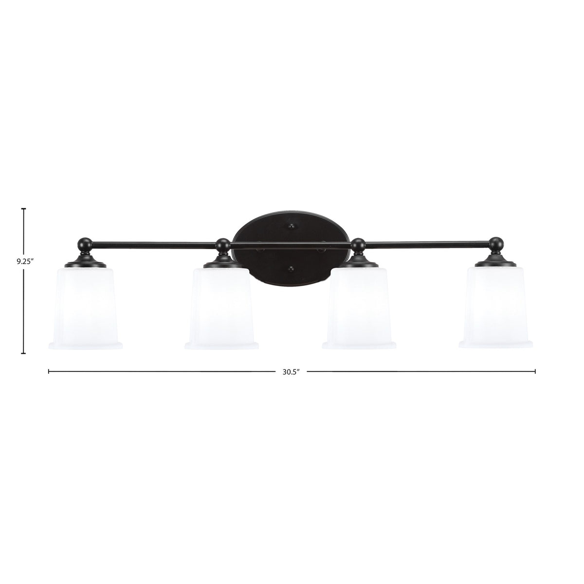Toltec Capri 4-Light Bath Bar | Modern Matte Black and White Opal Glass | Bathroom Vanity & Powder Room | 8.25 x 9.25 in | Model 5914-MB-5031