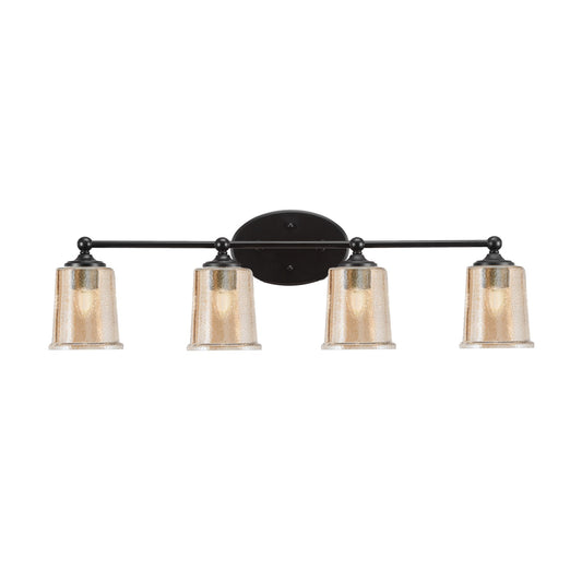 Toltec Capri 4-Light Bath Bar | Modern Matte Black Steel and Amber Bubble Glass | Bathroom Vanity Light | 8.25 x 8.25 x 9.25 in | Model 5914-MB-5033