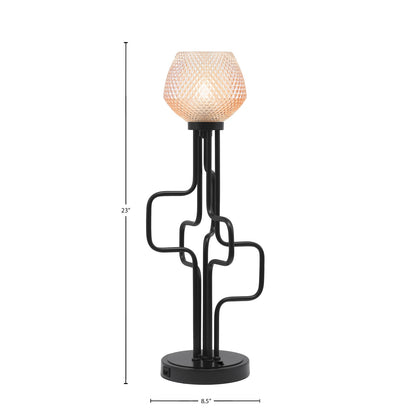 Toltec Sandia 1-Light Table Lamp | Modern Matte Black Steel and Amber Textured Glass | Bedroom & Home Office Nightstand | 8.5 x 23 in, USB Ports | Model 62-MB-4623