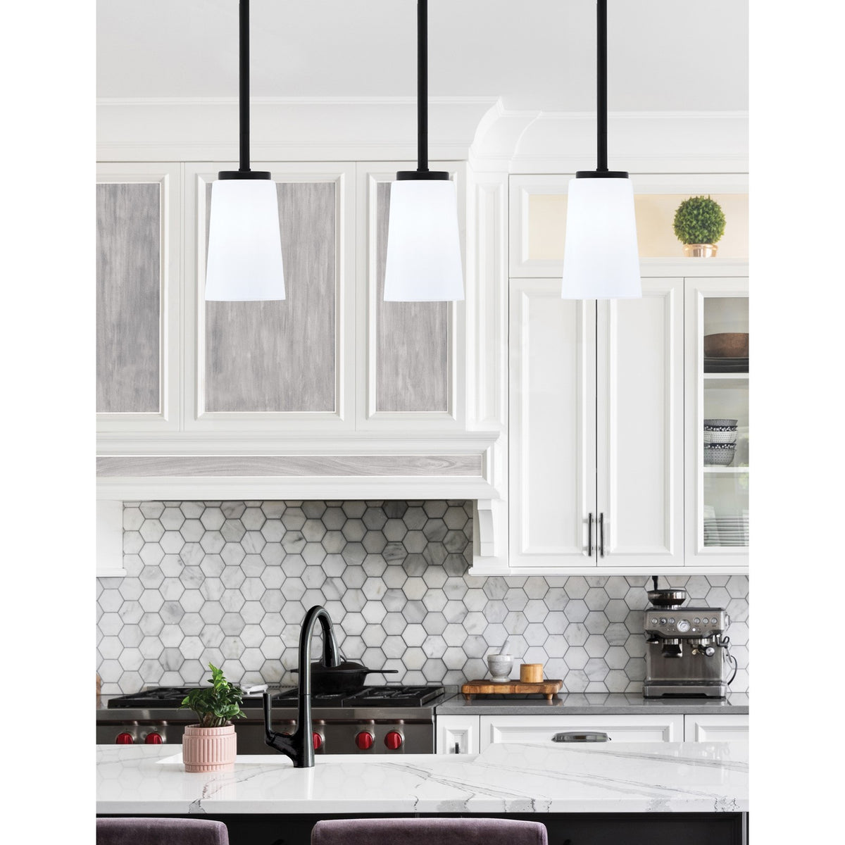 Toltec Sandia 4.5in 1-Light Mini Pendant | Modern Matte Black and White Opal Glass | Kitchen Island & Dining Room | 4.5 x 7 in | Model 6201-MB-261