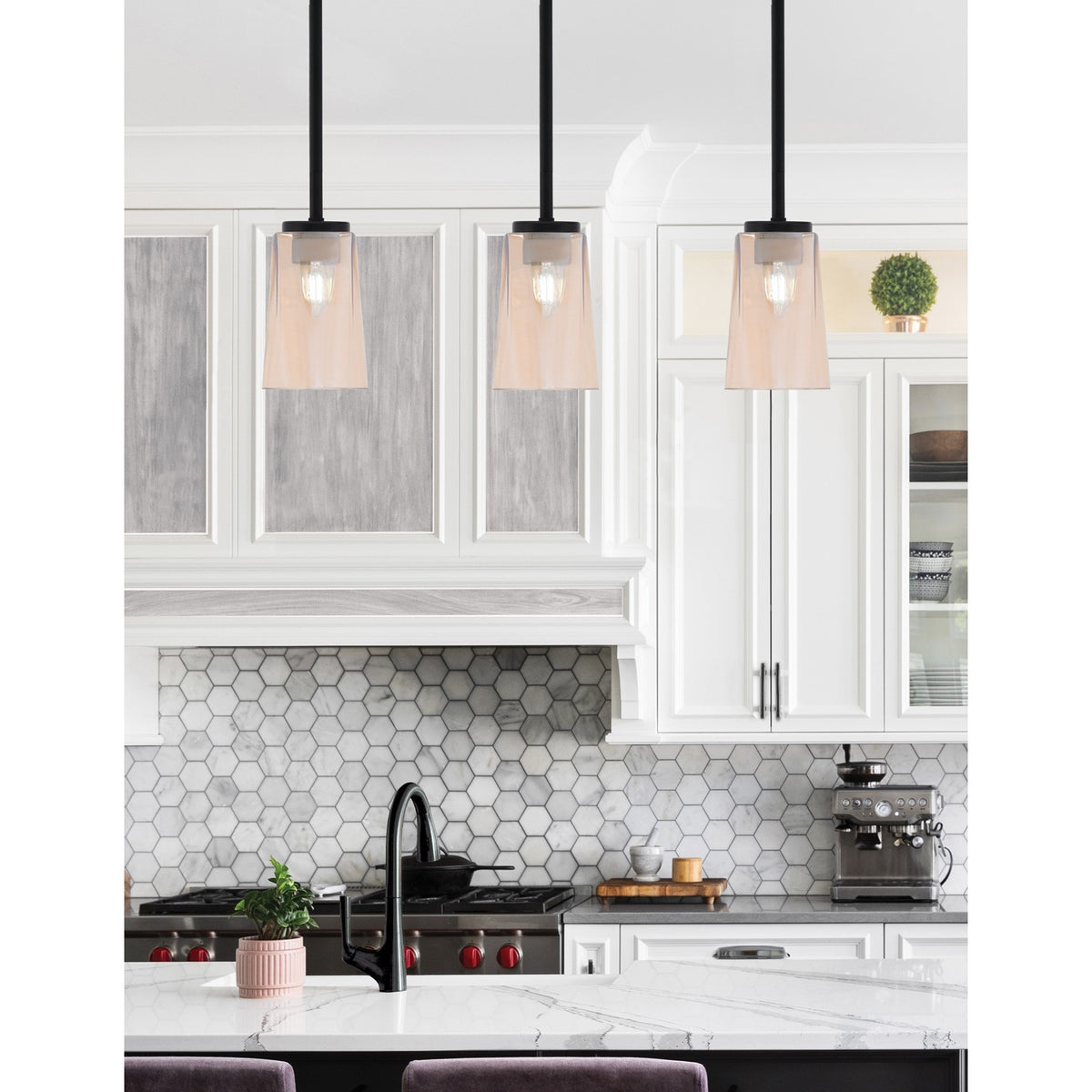 Toltec Sandia 4.5in 1-Light Mini Pendant | Modern Matte Black and Amber Gradient Glass | Kitchen Island & Dining Room | 4.5 x 7 in | Model 6201-MB-263