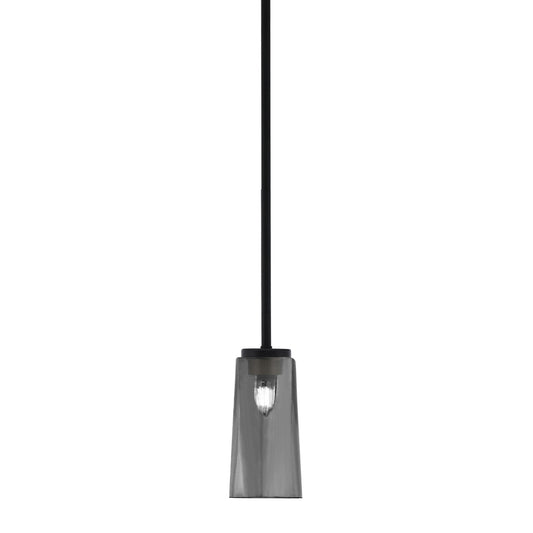 Toltec Sandia 5in 1-Light Mini Pendant | Matte Black and Smoke Bubble Glass | Kitchen Island & Dining Room | 5 x 10 in | Model 6201-MB-292