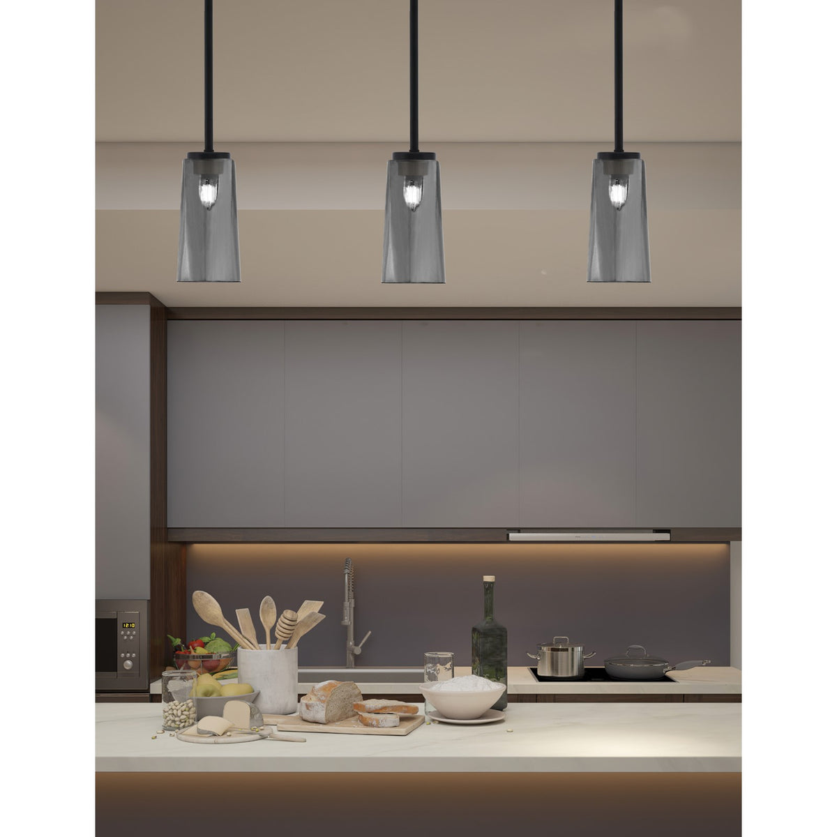 Toltec Sandia 5in 1-Light Mini Pendant | Matte Black and Smoke Bubble Glass | Kitchen Island & Dining Room | 5 x 10 in | Model 6201-MB-292