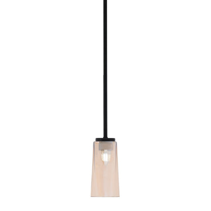 Toltec Sandia 5in 1-Light Mini Pendant | Matte Black and Amber Gradient Glass | Kitchen Island & Dining Room | 5 x 10 in | Model 6201-MB-293