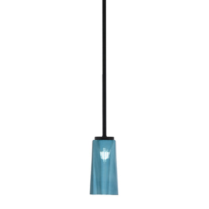 Toltec Sandia 5in 1-Light Mini Pendant | Matte Black and Blue Gradient Glass | Kitchen Island & Dining Room | 5 x 10 in | Model 6201-MB-295