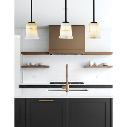 Toltec Sandia 5in 1-Light Mini Pendant | Organic Matte Black and Natural Stone | Kitchen Island & Dining Room | 5 x 6 in | Model 6201-MB-4128