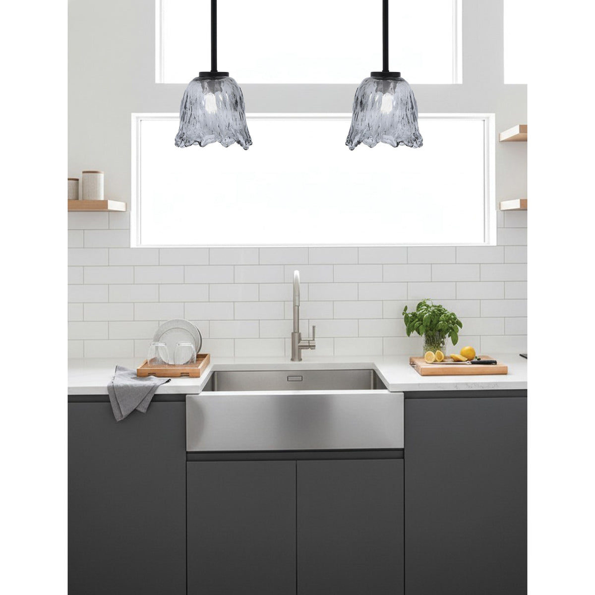 Toltec Sandia 7in 1-Light Mini Pendant | Modern Matte Black and Smoke Lava Glass | Kitchen Island & Dining Room | 7 x 7 in | Model 6201-MB-4232