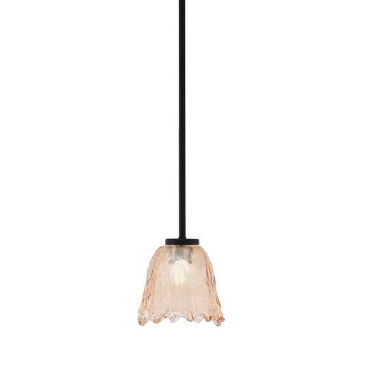 Toltec Sandia 7in 1-Light Mini Pendant | Modern Matte Black and Amber Lava Glass | Kitchen Island & Dining Room | 7 x 7 in | Model 6201-MB-4233