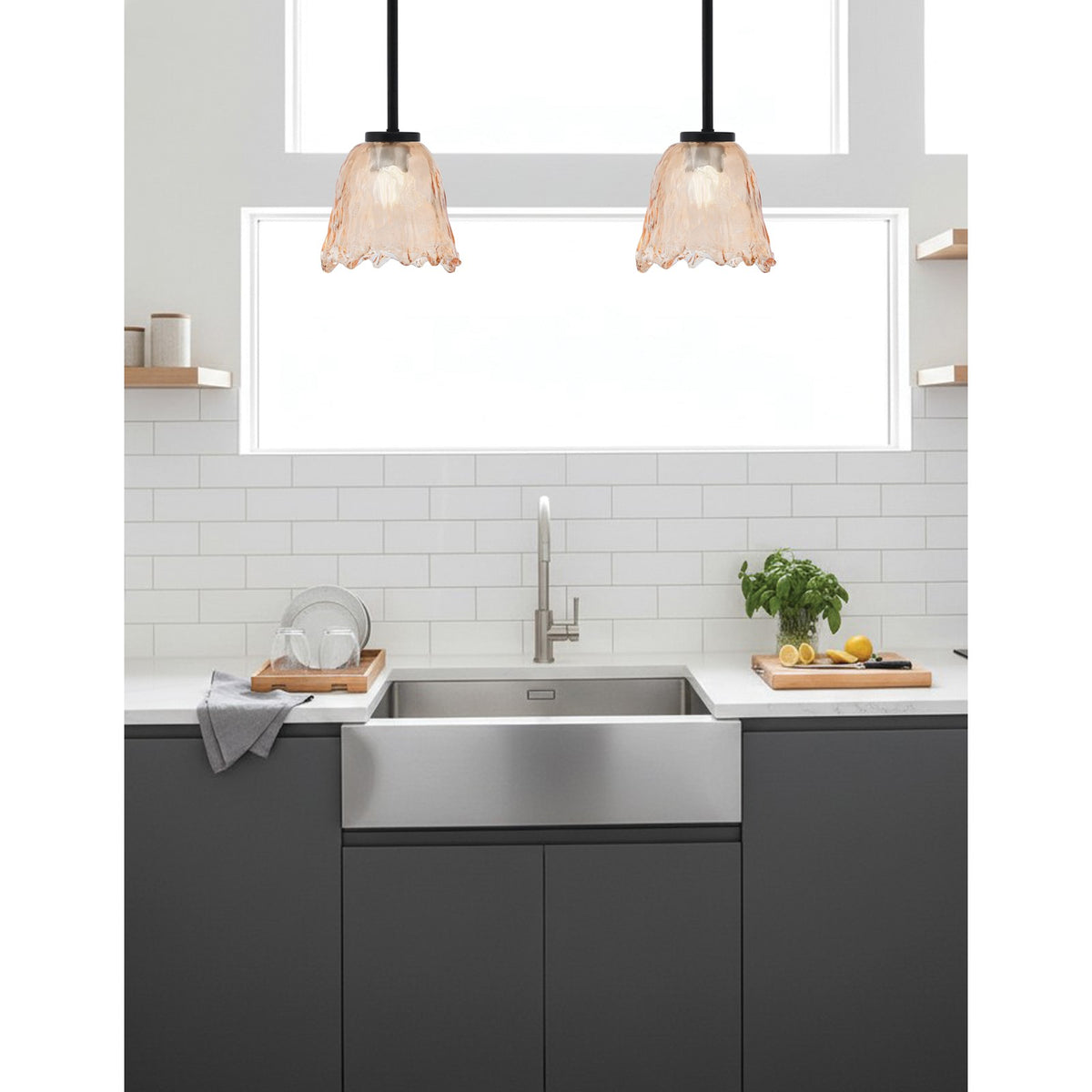 Toltec Sandia 7in 1-Light Mini Pendant | Modern Matte Black and Amber Lava Glass | Kitchen Island & Dining Room | 7 x 7 in | Model 6201-MB-4233