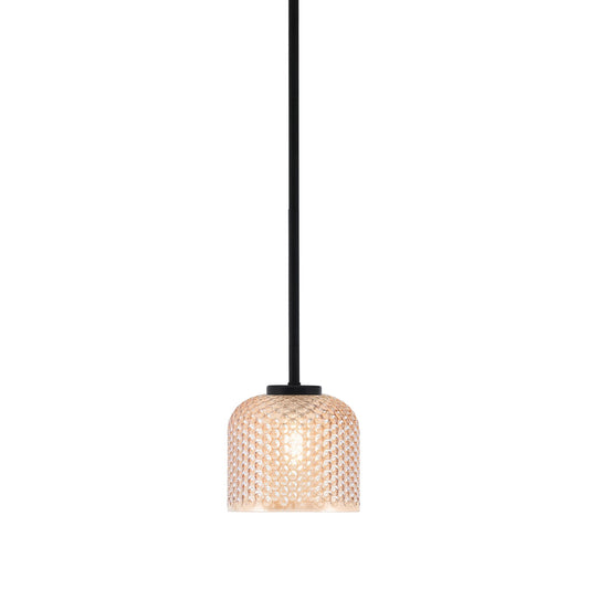 Toltec Sandia 6in 1-Light Mini Pendant | Modern Matte Black Steel and Amber Textured Glass | Kitchen Island & Counter Accent | 6 x 6 in | Model 6201-MB-4613