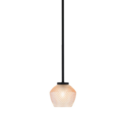 Toltec Sandia 6in 1-Light Mini Pendant | Modern Matte Black Steel and Amber Textured Glass | Kitchen Island & Dining Room | 6 x 6 in | Model 6201-MB-4623