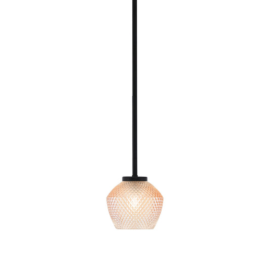 Toltec Sandia 6in 1-Light Mini Pendant | Modern Matte Black Steel and Amber Textured Glass | Kitchen Island & Dining Room | 6 x 6 in | Model 6201-MB-4623