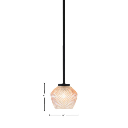 Toltec Sandia 6in 1-Light Mini Pendant | Modern Matte Black Steel and Amber Textured Glass | Kitchen Island & Dining Room | 6 x 6 in | Model 6201-MB-4623