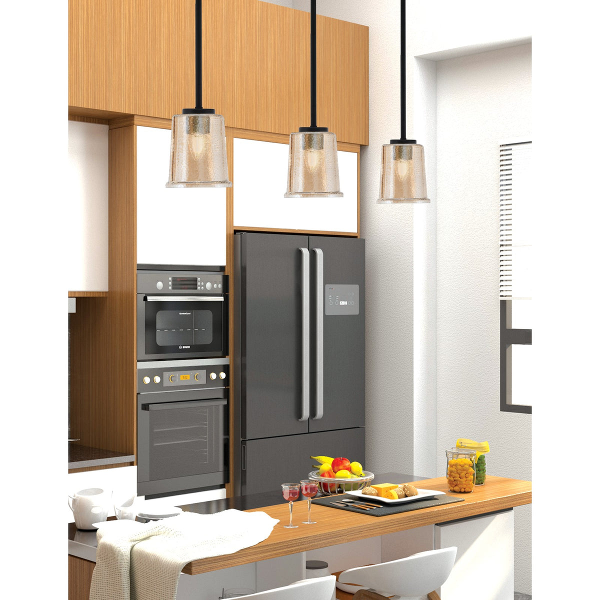 Toltec Sandia 5in 1-Light Mini Pendant | Modern Matte Black and Amber Bubble Glass | Kitchen Island & Dining Room | 5 x 5 x 6 in | Model 6201-MB-5033