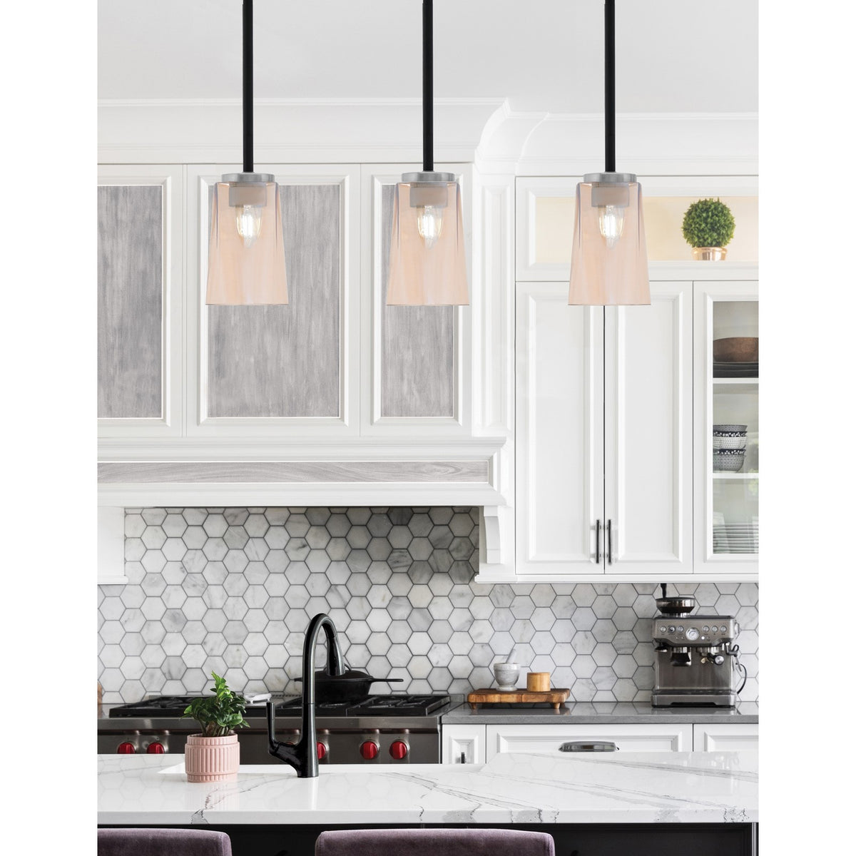 Toltec Sandia 5in 1-Light Mini Pendant | Matte Black & Graphite and Amber Gradient Glass | Kitchen Island & Dining Room | Model 6201-MBGP-263