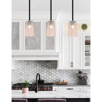 Toltec Sandia 5in 1-Light Mini Pendant | Matte Black & Graphite and Amber Gradient Glass | Kitchen Island & Dining Room | Model 6201-MBGP-263