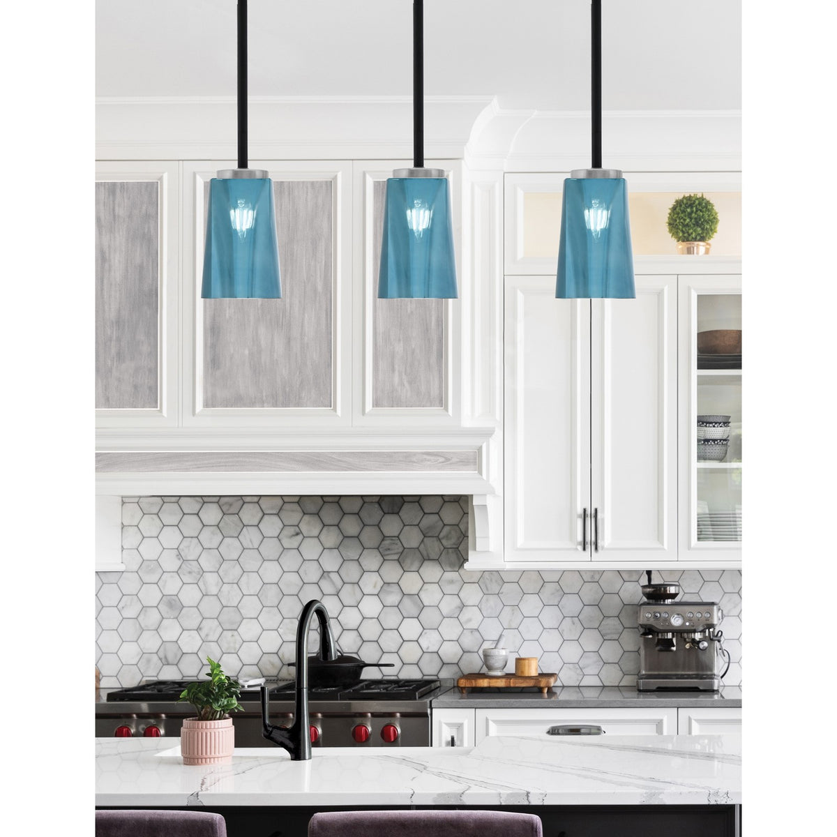Toltec Sandia 5in 1-Light Mini Pendant | Matte Black & Graphite and Blue Gradient Glass | Kitchen Island & Dining Room | Model 6201-MBGP-265