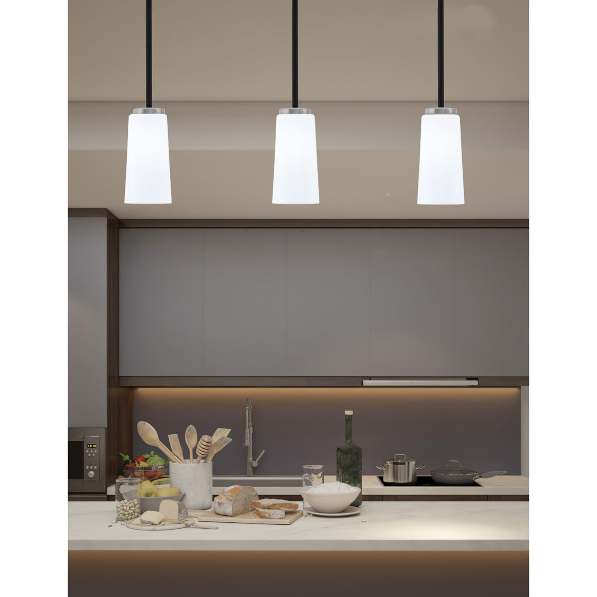 Toltec Sandia 5in 1-Light Mini Pendant | Matte Black & Graphite and White Opal Glass | Kitchen Island & Dining Room | 5 x 10 in | Model 6201-MBGP-291
