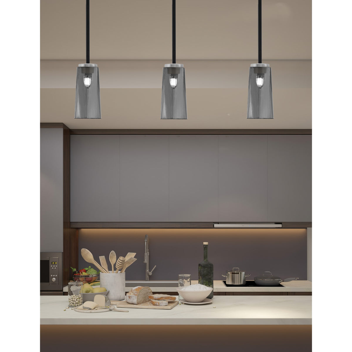Toltec Sandia 5in 1-Light Mini Pendant | Modern Matte Black and Graphite with Smoke Bubble Glass | Kitchen Island & Dining Room | Model 6201-MBGP-292