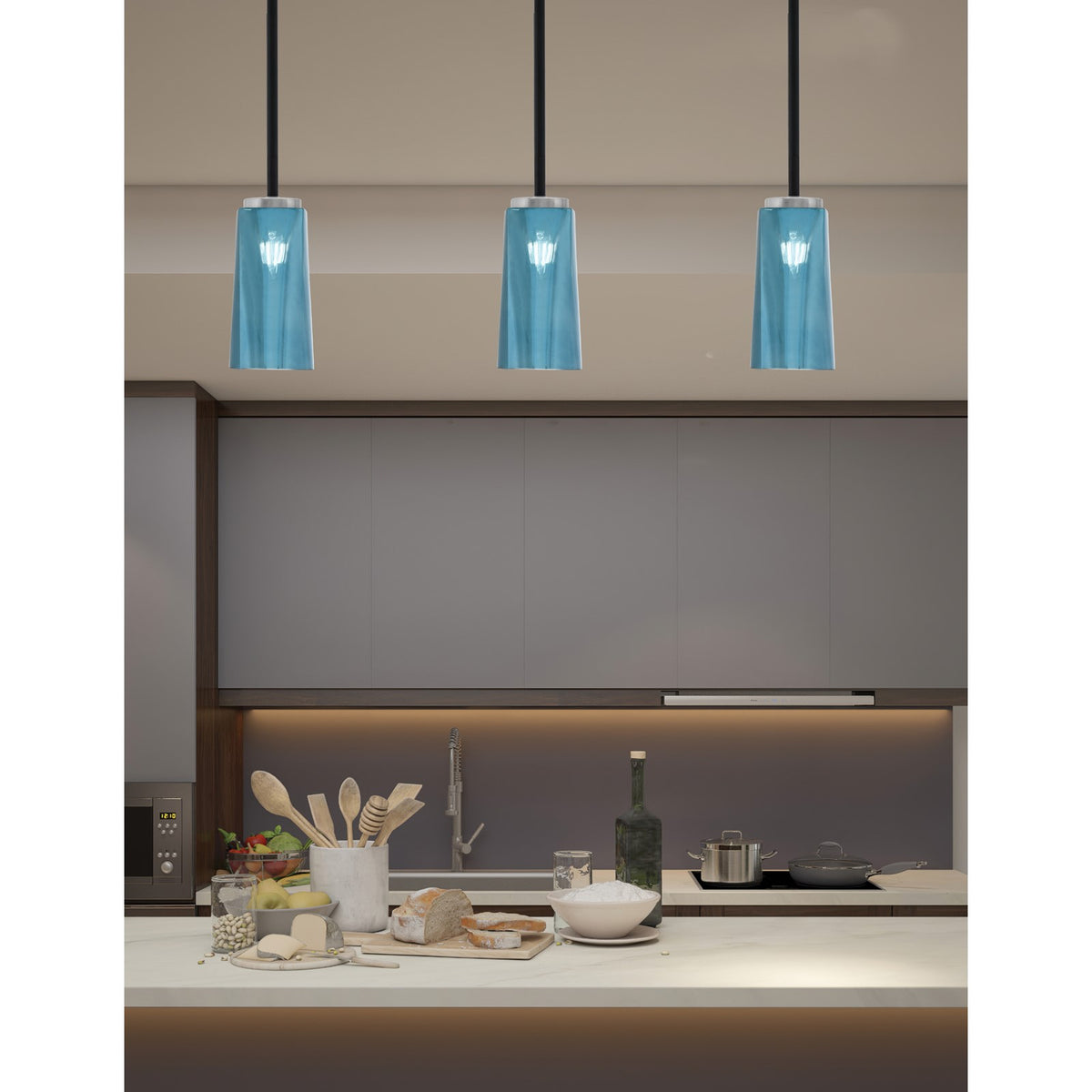 Toltec Sandia 5in 1-Light Mini Pendant | Modern Matte Black and Graphite with Blue Gradient Glass | Kitchen Island & Dining | Model 6201-MBGP-295