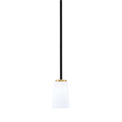 Toltec Sandia 4.5in 1-Light Mini Pendant | Matte Black & New Age Brass Steel and White Opal Glass | Kitchen Island & Dining | Model 6201-MBNAB-261
