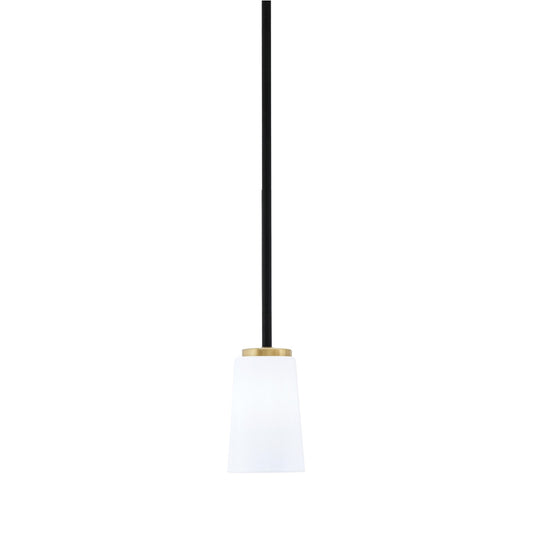 Toltec Sandia 4.5in 1-Light Mini Pendant | Matte Black & New Age Brass Steel and White Opal Glass | Kitchen Island & Dining | Model 6201-MBNAB-261