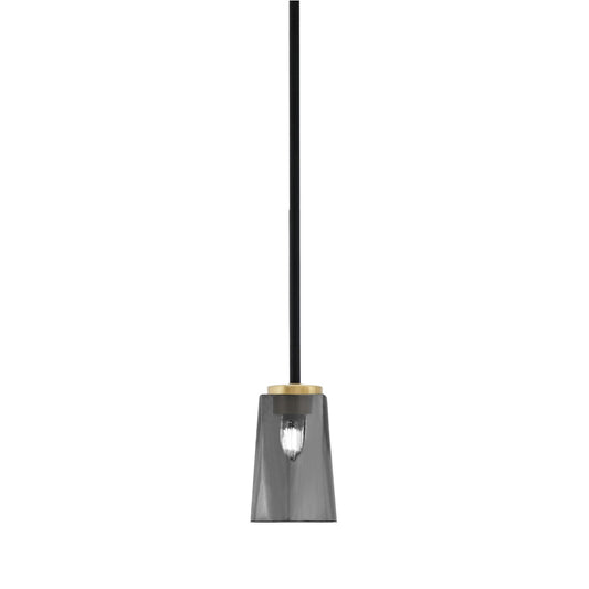 Toltec Sandia 4.5in 1-Light Mini Pendant | Matte Black & New Age Brass Steel and Smoke Bubble Glass | Kitchen Island & Dining | Model 6201-MBNAB-262
