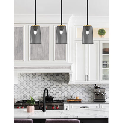 Toltec Sandia 4.5in 1-Light Mini Pendant | Matte Black & New Age Brass Steel and Smoke Bubble Glass | Kitchen Island & Dining | Model 6201-MBNAB-262