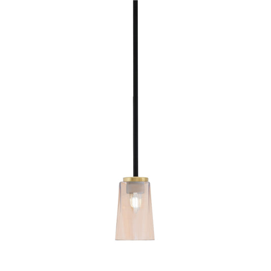 Toltec Sandia 5in 1-Light Mini Pendant | Matte Black and New Age Brass with Amber Gradient Glass | Kitchen Island & Dining | Model 6201-MBNAB-263