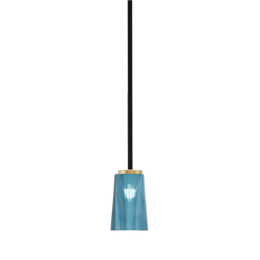 Toltec Sandia 5in 1-Light Mini Pendant | Matte Black and New Age Brass with Blue Gradient Glass | Kitchen Island & Dining Room | Model 6201-MBNAB-265