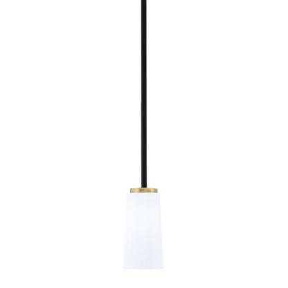 Toltec Sandia 5in 1-Light Mini Pendant | Matte Black and New Age Brass with White Opal Glass | Kitchen Island & Dining Room | Model 6201-MBNAB-291