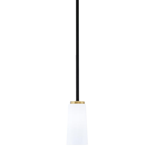 Toltec Sandia 5in 1-Light Mini Pendant | Matte Black and New Age Brass with White Opal Glass | Kitchen Island & Dining Room | Model 6201-MBNAB-291