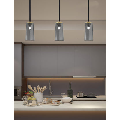 Toltec Sandia 5in 1-Light Mini Pendant | Matte Black and New Age Brass with Smoke Bubble Glass | Kitchen Island & Dining Room | Model 6201-MBNAB-292