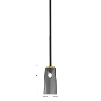 Toltec Sandia 5in 1-Light Mini Pendant | Matte Black and New Age Brass with Smoke Bubble Glass | Kitchen Island & Dining Room | Model 6201-MBNAB-292