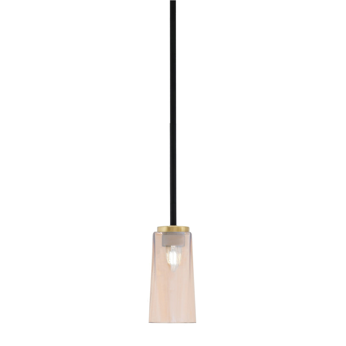 Toltec Sandia 5in 1-Light Mini Pendant | Matte Black and New Age Brass with Amber Gradient Glass | Kitchen Island & Dining | Model 6201-MBNAB-293