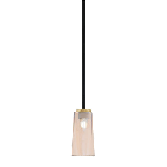 Toltec Sandia 5in 1-Light Mini Pendant | Matte Black and New Age Brass with Amber Gradient Glass | Kitchen Island & Dining | Model 6201-MBNAB-293